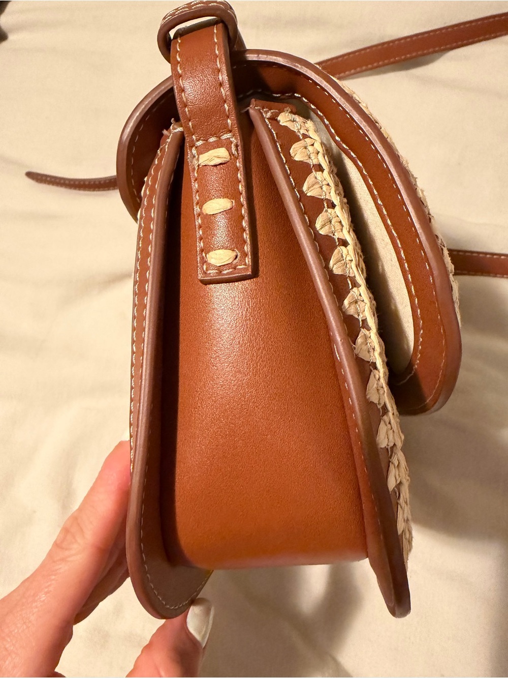 MNG - Mango Woven Straw Crossbody Bag with Brown Leather Details - Picture 4 of 14
